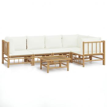 6-tlg. Garten-Lounge-Set mit Cremeweißen Kissen Bambus