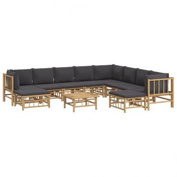 ARDEBO.de - 11-tlg. Garten-Lounge-Set mit Dunkelgrauen Kissen Bambus
