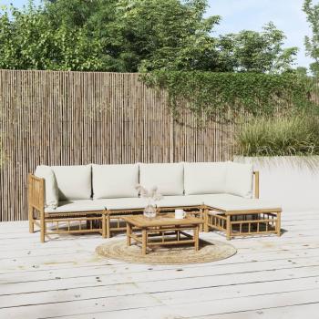 ARDEBO.de - 6-tlg. Garten-Lounge-Set mit Cremeweißen Kissen Bambus