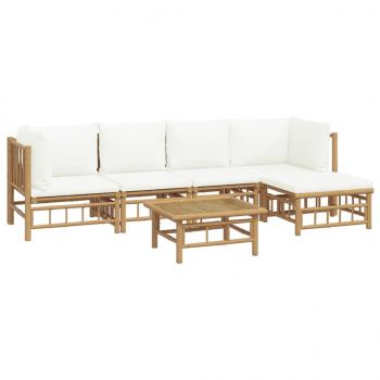 6-tlg. Garten-Lounge-Set mit Cremeweißen Kissen Bambus