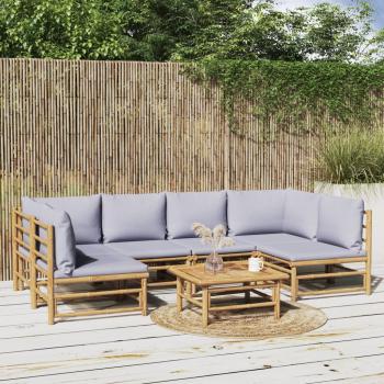 ARDEBO.de - 7-tlg. Garten-Lounge-Set mit Hellgrauen Kissen Bambus