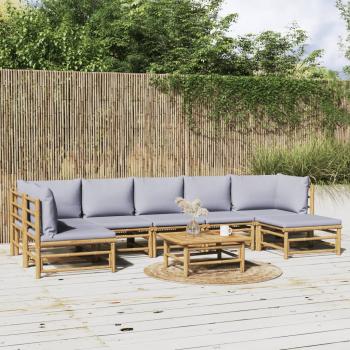 ARDEBO.de - 8-tlg. Garten-Lounge-Set mit Kissen Hellgrau Bambus
