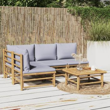 ARDEBO.de - 5-tlg. Garten-Lounge-Set mit Hellgrauen Kissen Bambus