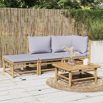 ARDEBO.de - 3-tlg. Garten-Lounge-Set mit Hellgrauen Kissen Bambus
