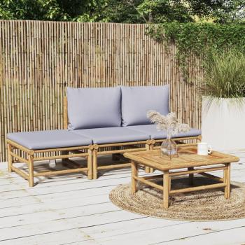 ARDEBO.de - 4-tlg. Garten-Lounge-Set mit Hellgrauen Kissen Bambus