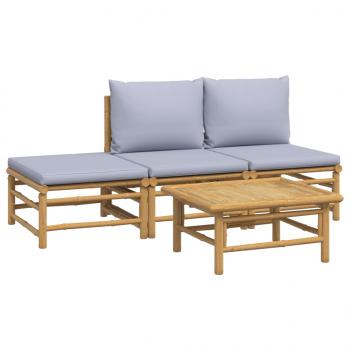4-tlg. Garten-Lounge-Set mit Hellgrauen Kissen Bambus