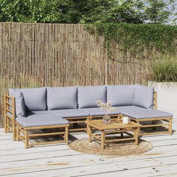 ARDEBO.de - 7-tlg. Garten-Lounge-Set mit Hellgrauen Kissen Bambus