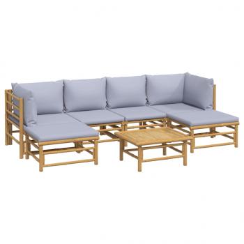 7-tlg. Garten-Lounge-Set mit Hellgrauen Kissen Bambus