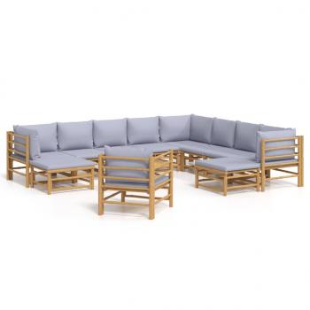 12-tlg. Garten-Lounge-Set mit Hellgrauen Kissen Bambus
