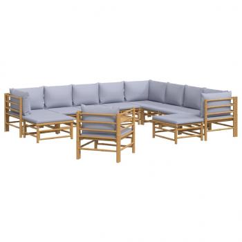 12-tlg. Garten-Lounge-Set mit Hellgrauen Kissen Bambus