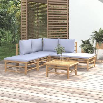 ARDEBO.de - 6-tlg. Garten-Lounge-Set mit Hellgrauen Kissen Bambus