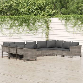 ARDEBO.de - 9-tlg. Garten-Lounge-Set mit Kissen Grau Poly Rattan