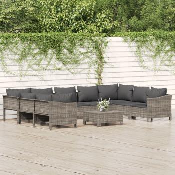 ARDEBO.de - 10-tlg. Garten-Lounge-Set mit Kissen Grau Poly Rattan