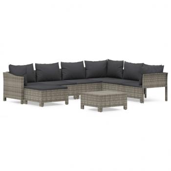 8-tlg. Garten-Lounge-Set mit Kissen Grau Poly Rattan