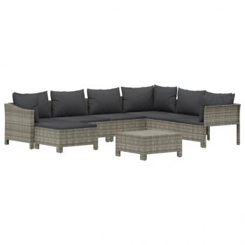 8-tlg. Garten-Lounge-Set mit Kissen Grau Poly Rattan