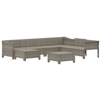 8-tlg. Garten-Lounge-Set mit Kissen Grau Poly Rattan