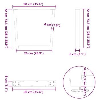 Esstisch Beine V-Form 2 Stück Schwarz 90x(72-73,3) cm Stahl