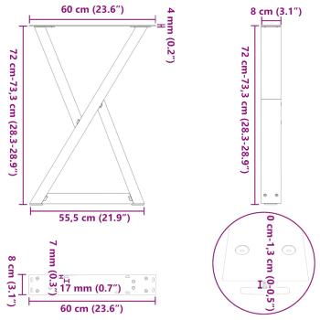 Esstisch Beine 2 Stk. Schwarz 60x(72-73,3) cm Stahl
