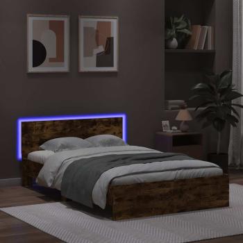Bettgestell mit Kopfteil LED-Beleuchtung Räuchereiche 135x190cm