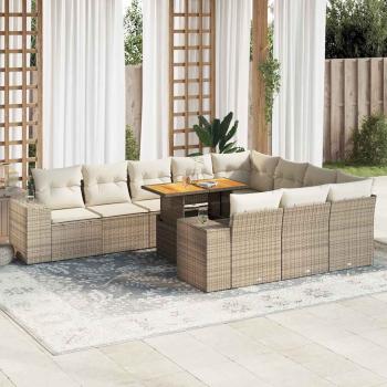 ARDEBO.de - 10-tlg. Garten-Sofagarnitur mit Kissen Beige Poly Rattan Akazie