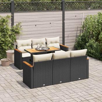 ARDEBO.de - 7-tlg. Garten-Sofagarnitur mit Kissen Schwarz Poly Rattan