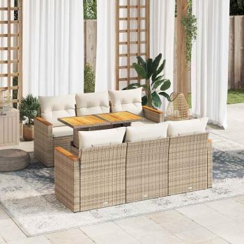 ARDEBO.de - 7-tlg. Garten-Sofagarnitur mit Kissen Beige Poly Rattan Akazie