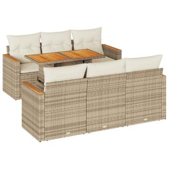 7-tlg. Garten-Sofagarnitur mit Kissen Beige Poly Rattan Akazie