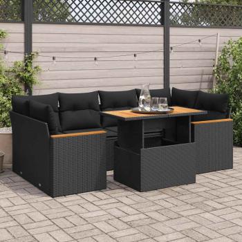 ARDEBO.de - 6-tlg. Garten-Sofagarnitur mit Kissen Schwarz Poly Rattan