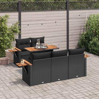 ARDEBO.de - 6-tlg. Garten-Sofagarnitur mit Kissen Schwarz Poly Rattan