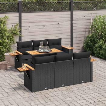 ARDEBO.de - 7-tlg. Garten-Sofagarnitur mit Kissen Schwarz Poly Rattan