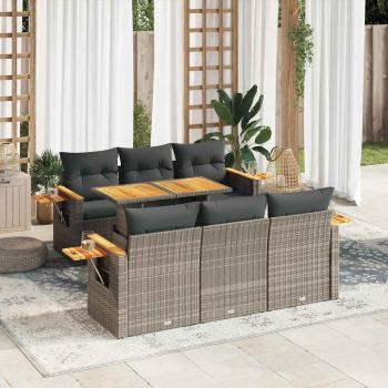 ARDEBO.de - 7-tlg. Garten-Sofagarnitur mit Kissen Grau Poly Rattan Akazie