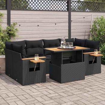ARDEBO.de - 7-tlg. Garten-Sofagarnitur mit Kissen Schwarz Poly Rattan