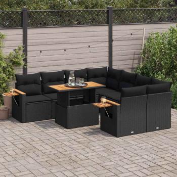 ARDEBO.de - 9-tlg. Garten-Sofagarnitur mit Kissen Schwarz Poly Rattan
