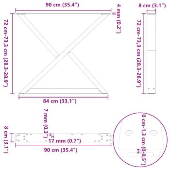 Esstisch Beine 2 Stück Naturstahl 90x(72-73,3) cm Stahl