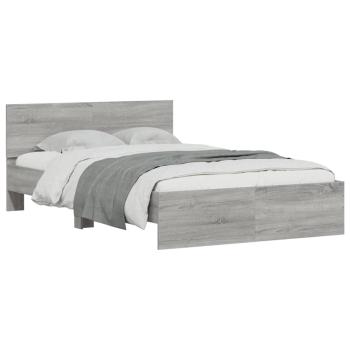 Bettgestell mit Kopfteil LED-Beleuchtung Grau Sonoma 135x190 cm
