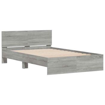 Bettgestell mit Kopfteil LED-Beleuchtung Grau Sonoma 135x190 cm