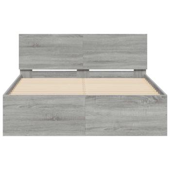 Bettgestell mit Kopfteil LED-Beleuchtung Grau Sonoma 135x190 cm