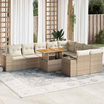 ARDEBO.de - 10-tlg. Garten-Sofagarnitur mit Kissen Beige Poly Rattan Akazie