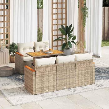ARDEBO.de - 6-tlg. Garten-Sofagarnitur mit Kissen Beige Poly Rattan Akazie