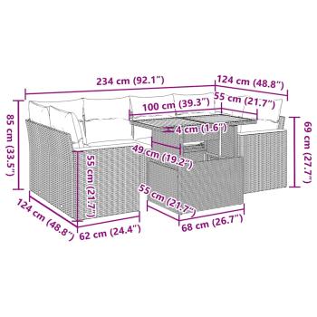 6-tlg. Garten-Sofagarnitur mit Kissen Schwarz Poly Rattan
