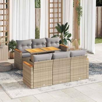 ARDEBO.de - 7-tlg. Garten-Sofagarnitur mit Kissen Beige Poly Rattan Akazie