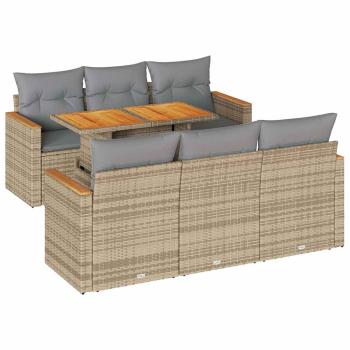 7-tlg. Garten-Sofagarnitur mit Kissen Beige Poly Rattan Akazie