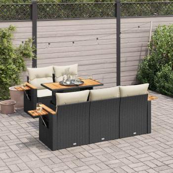ARDEBO.de - 6-tlg. Garten-Sofagarnitur mit Kissen Schwarz Poly Rattan