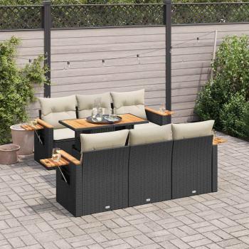 ARDEBO.de - 7-tlg. Garten-Sofagarnitur mit Kissen Schwarz Poly Rattan