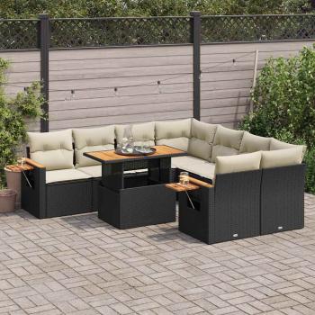 ARDEBO.de - 9-tlg. Garten-Sofagarnitur mit Kissen Schwarz Poly Rattan