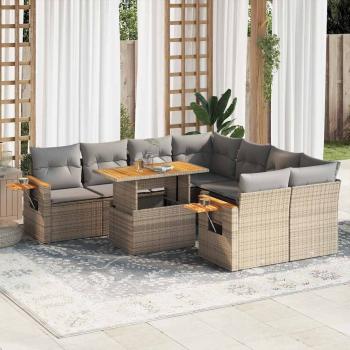 ARDEBO.de - 9-tlg. Garten-Sofagarnitur mit Kissen Beige Poly Rattan Akazie