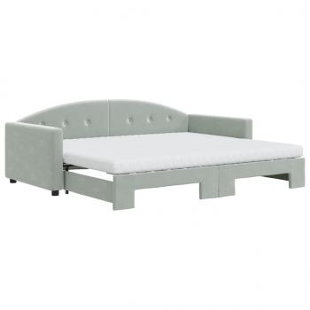 Tagesbett Ausziehbar mit Matratzen Hellgrau 90x190 cm Samt