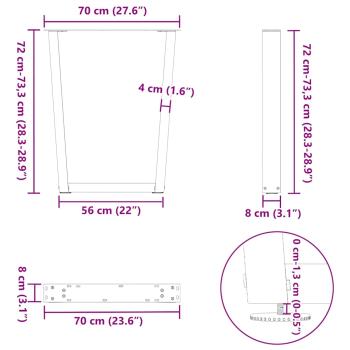 Esstisch Beine V-Form 3 Stück Schwarz 70x(72-73,3) cm Stahl