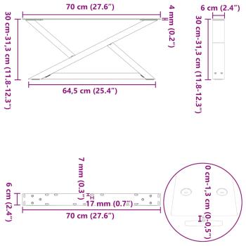 Couchtischbeine 2 Stk. Naturstahl 70x(30-31,3) cm Stahl
