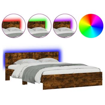 ARDEBO.de - Bettgestell mit Kopfteil LED-Beleuchtung Räuchereiche 150x200cm